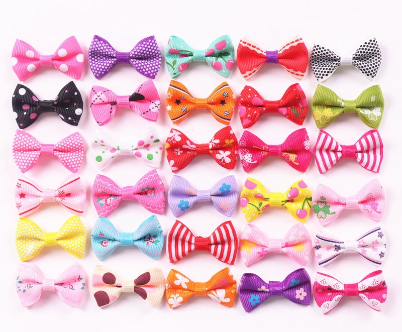 YAKA 60pcs(30pairs) 1.5inch Grosgrain Ribbon Mini Bow Ties Craft Rose Appliques Craft Wedding Hair Bow DIY Decor 30Color (Style2) - Image 2